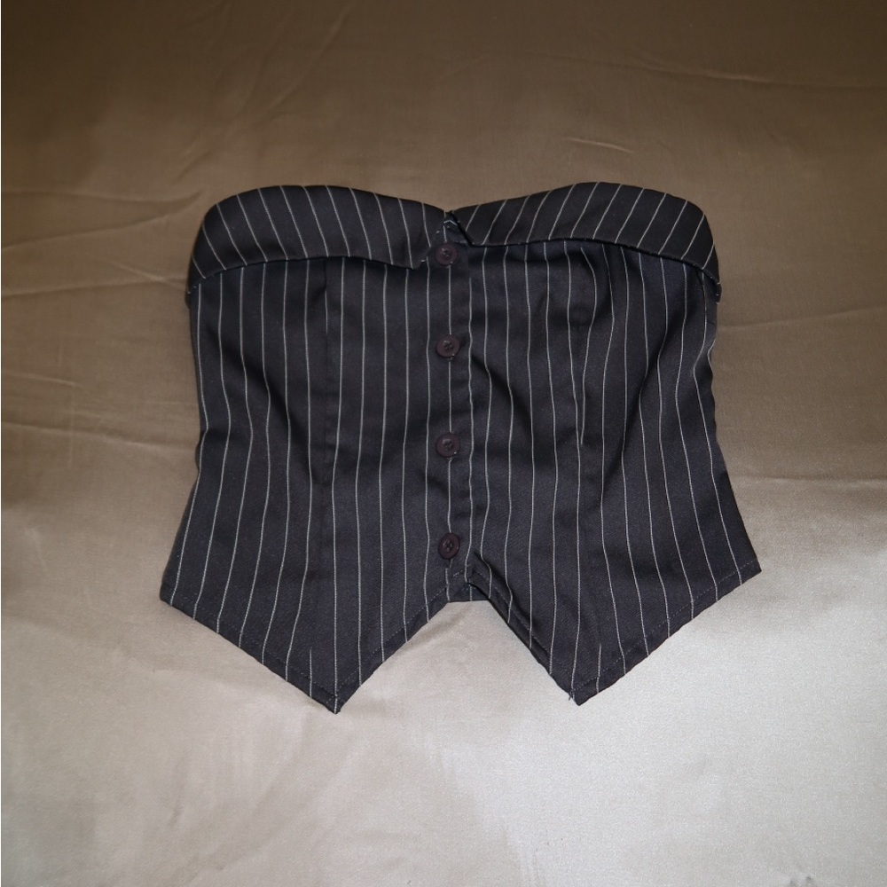 Black Pinstripe Strapless Top